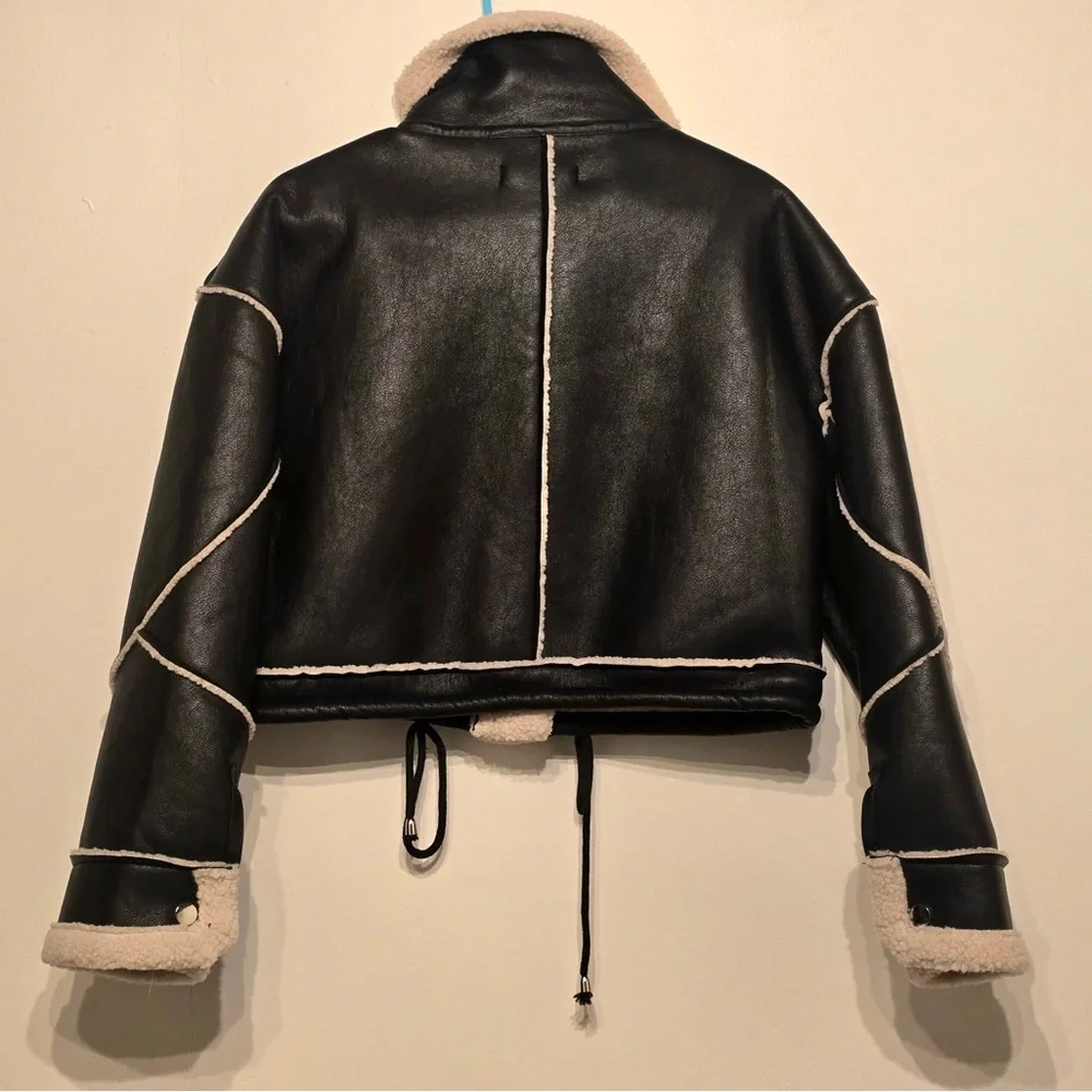 Blank NYC Flying Squad Black &Cream Faux Leather Moto- Small NWT - Picture 2 of 5